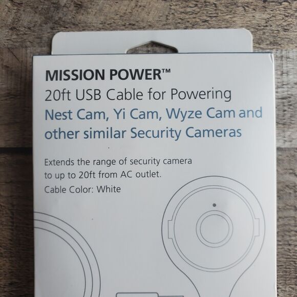 New 20' ft USB Mission Power Electronics Cable White Compatible With Nest Cam - Picture 3 of 5